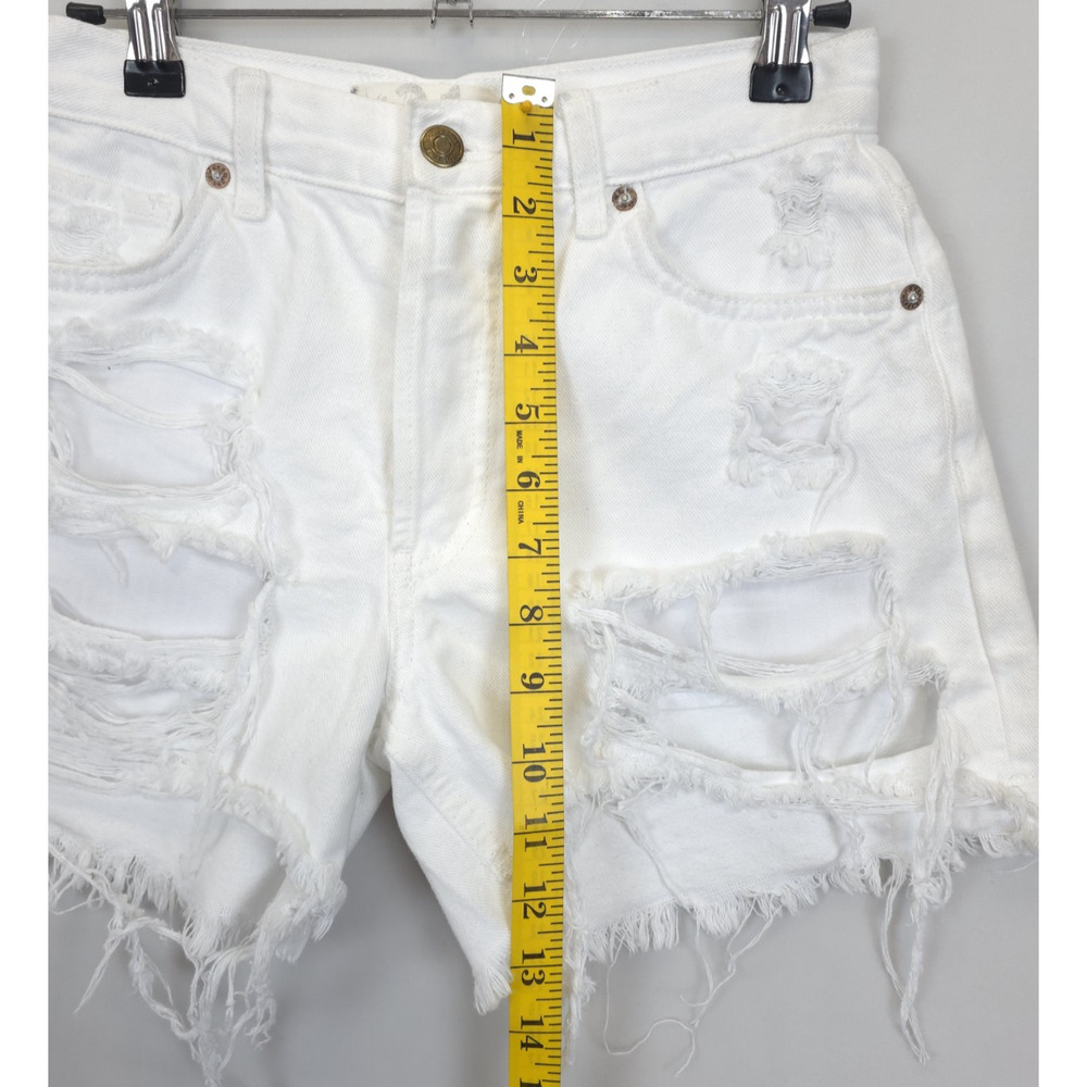 We The Free Button Fly Jean Shorts Ripped Frayed Mid Rise Women 24 White Denim - Picture 3 of 14